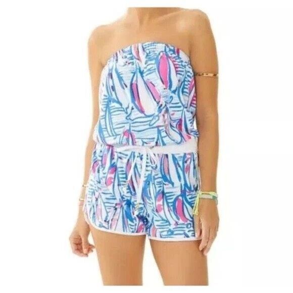 Women’s Lilly Pulitzer Dixon Romper Red Right Return Sailboat Terry Cloth Small - Picture 1 of 12